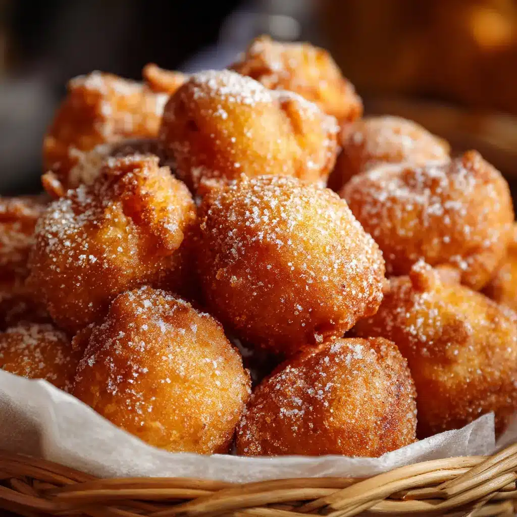 Buñuelos de calabaza recién fritos y espolvoreados con azúcar y canela sobre un plato rústico