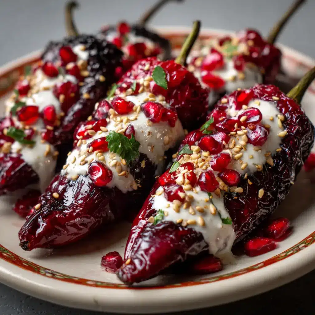 Chiles en Nogada servidos con nogada cremosa, granada y perejil