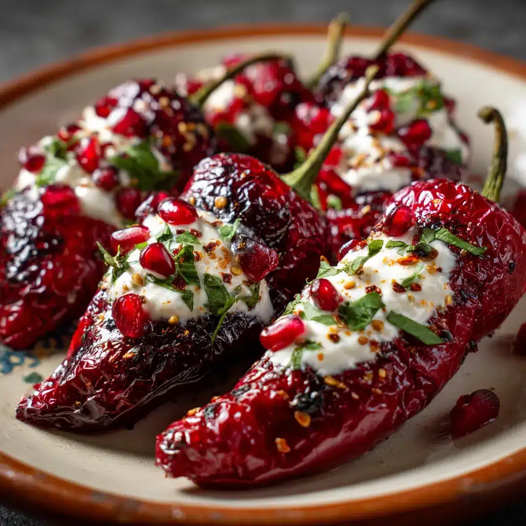 Chiles en Nogada servidos con nogada cremosa, granada y perejil