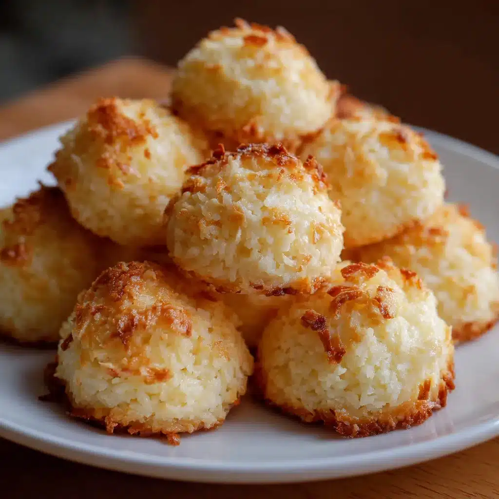 Cocadas caseras recién horneadas sobre una bandeja de horno con papel pergamino