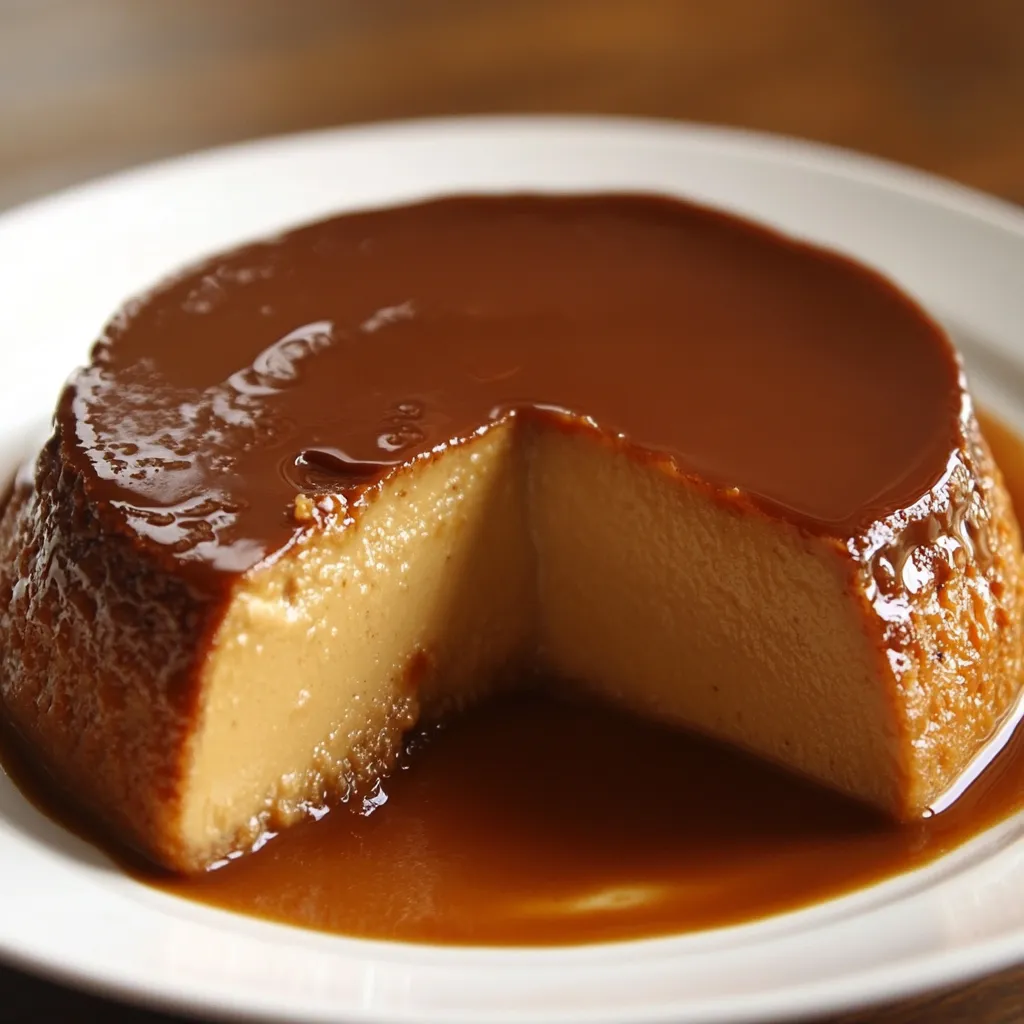 Chocoflán recién desmoldado con capas perfectas de flan y bizcocho de chocolate