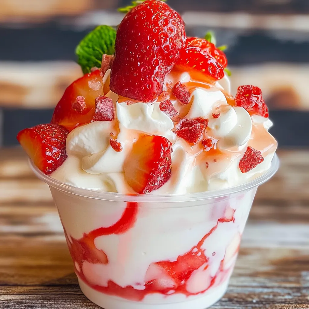 Crema para fresas y gelatina servida en copas de vidrio con fresas frescas al lado.
