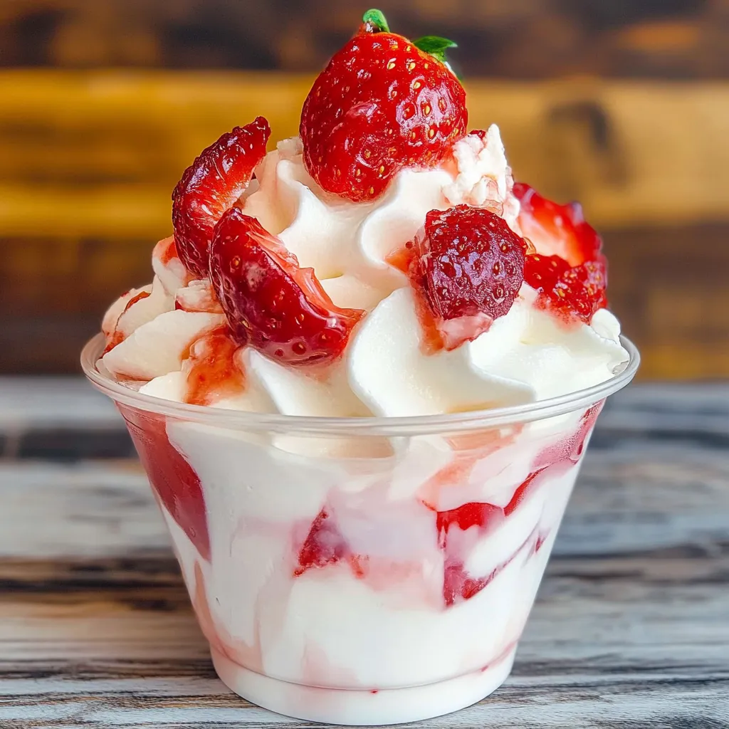 Crema para fresas y gelatina servida en copas de vidrio con fresas frescas al lado.