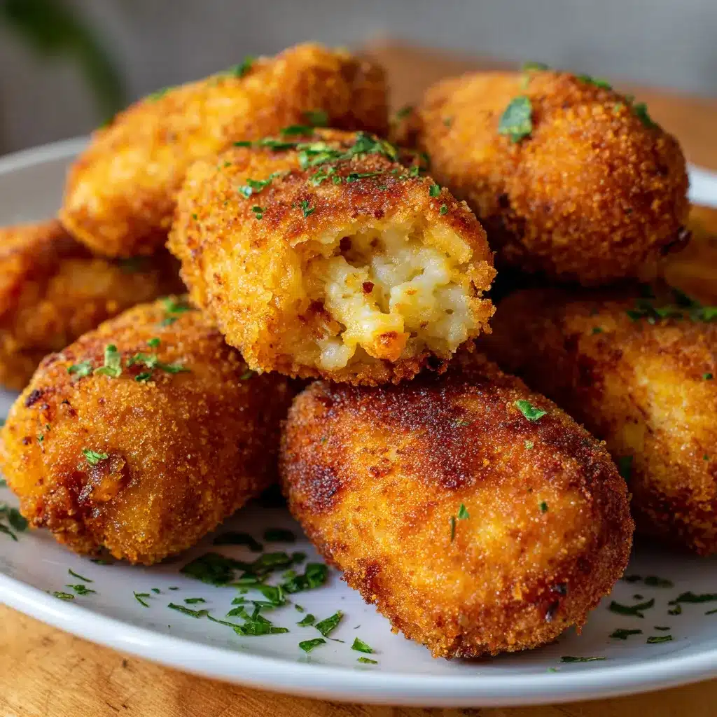 Croquetas caseras de pollo doradas y crujientes servidas en un plato
