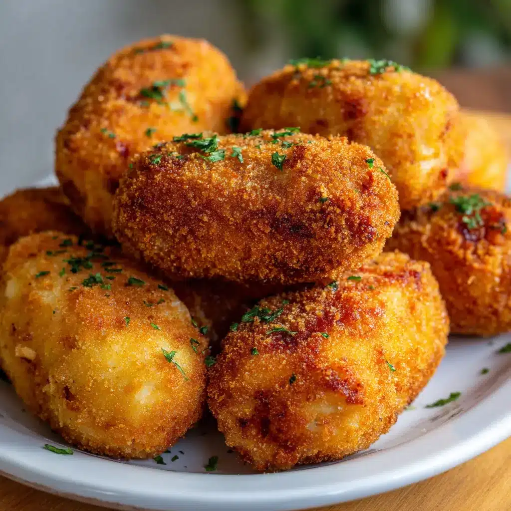 Croquetas caseras de pollo doradas y crujientes servidas en un plato