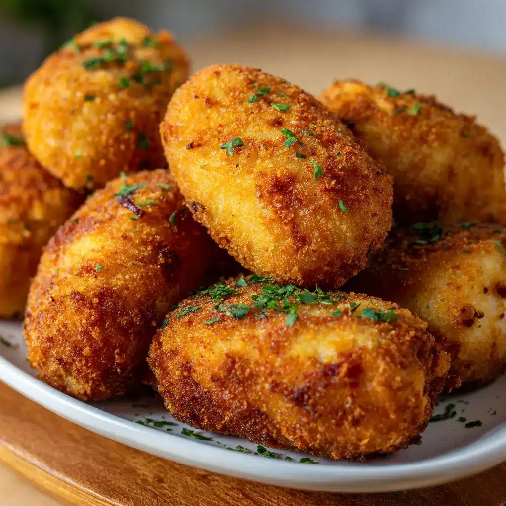 Croquetas caseras de pollo doradas y crujientes servidas en un plato