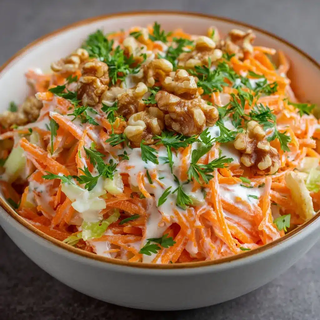 Ensalada de zanahoria con yogur servida sobre hojas de lechuga