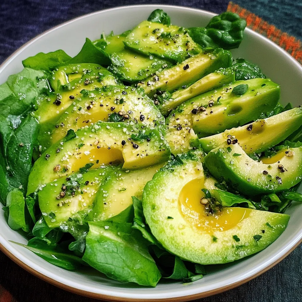 Ensalada de pepino, aguacate y espinacas recién preparada con aderezo de ajo cremoso
