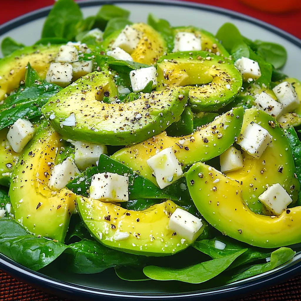 Ensalada de pepino, aguacate y espinacas recién preparada con aderezo de ajo cremoso