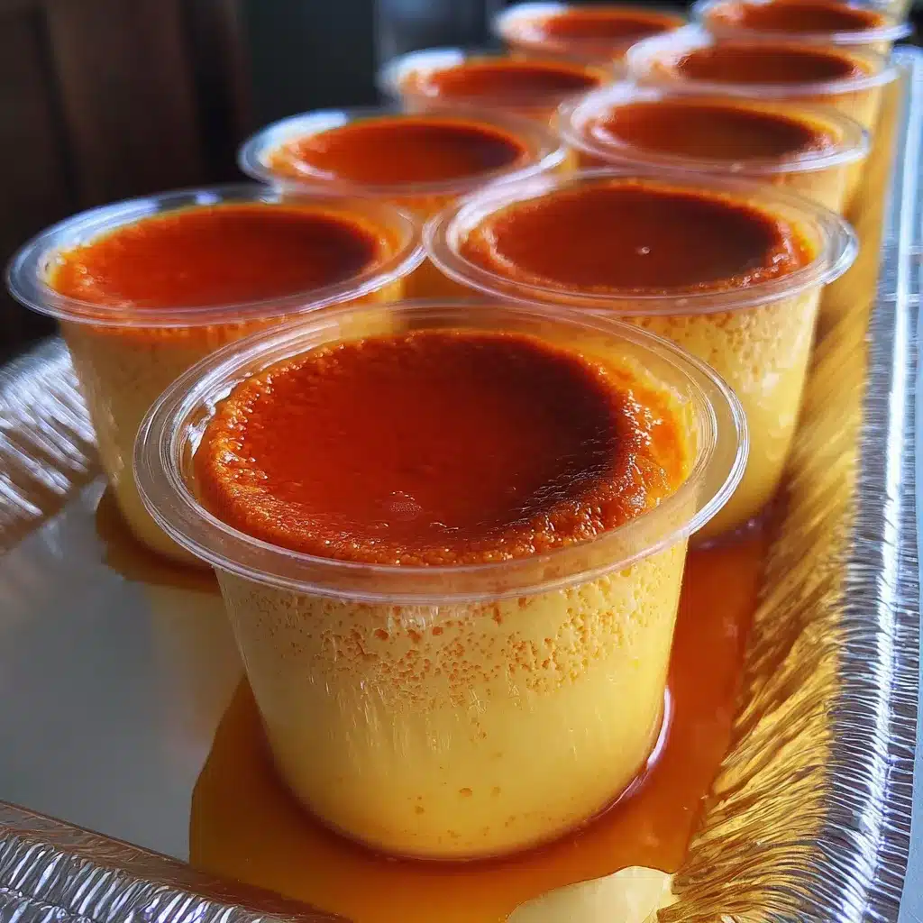 Flan en vaso con capa de cajeta en el fondo, servido en vasos transparentes con tapa, perfecto para negocio de postres individuales