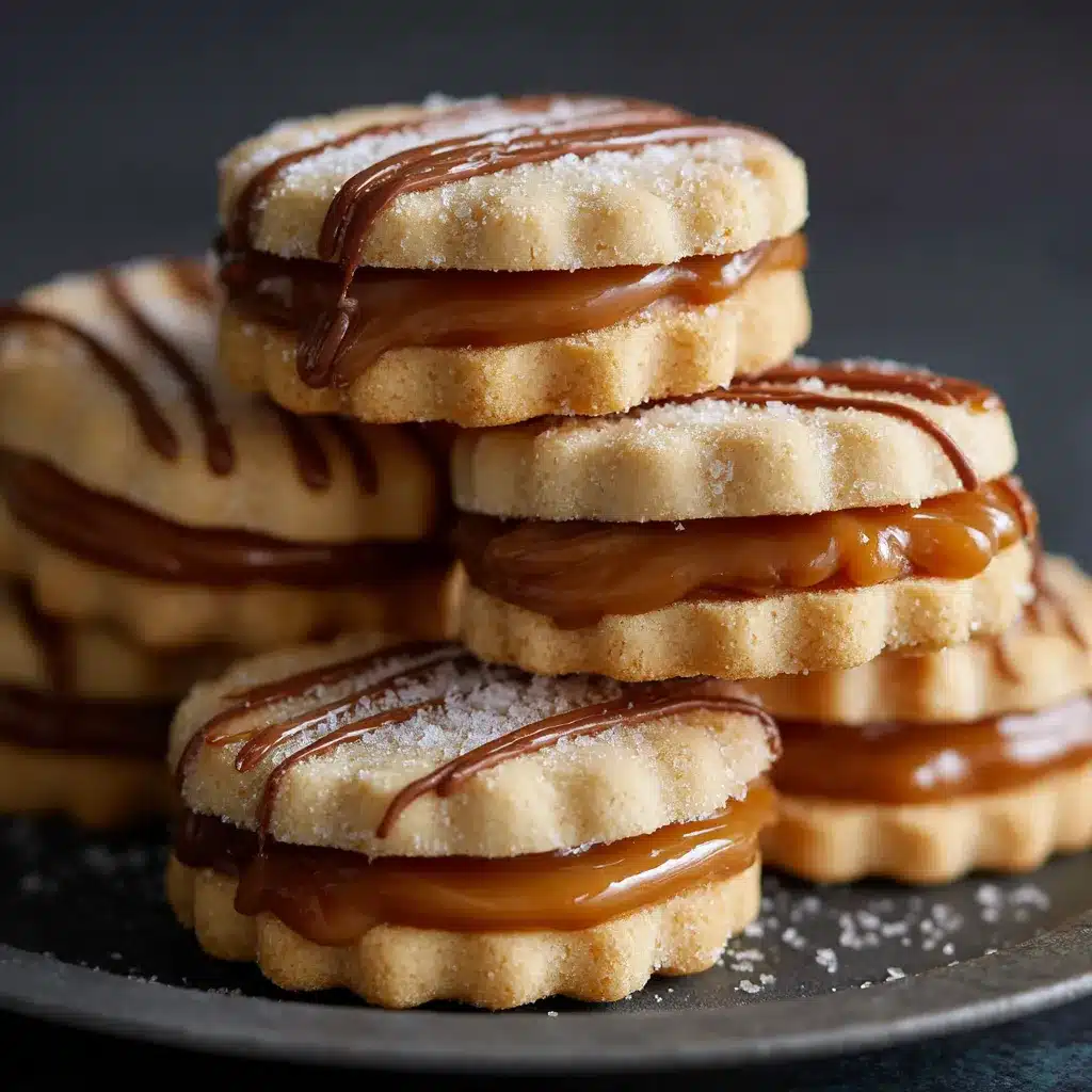 Galletitas de maicena rellenas de dulce de leche sobre bandeja de madera