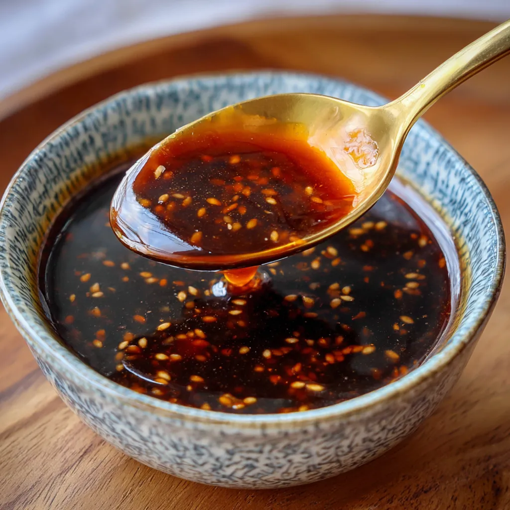 Salsa teriyaki casera servida en un pequeño tazón de cerámica