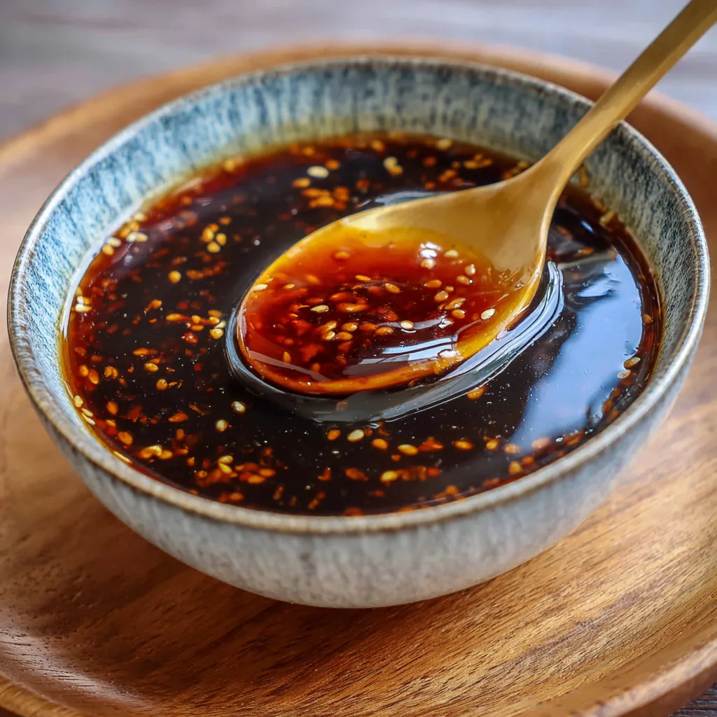 Salsa teriyaki casera servida en un pequeño tazón de cerámica
