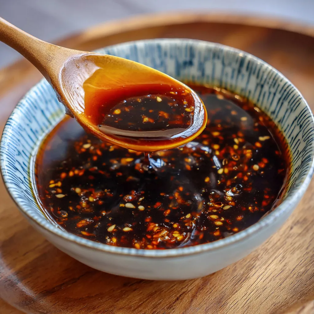 Salsa teriyaki casera servida en un pequeño tazón de cerámica