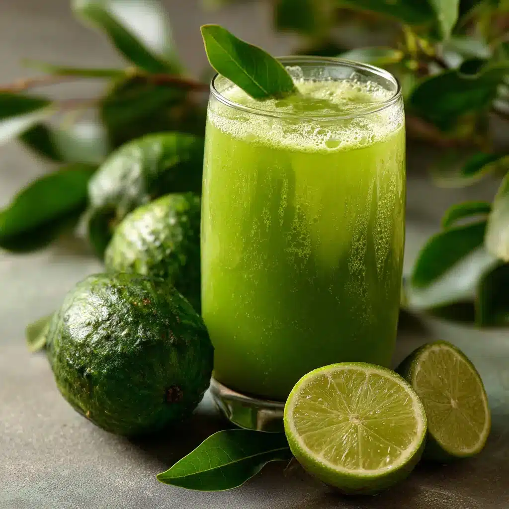 Jugo de pepino y hojas de curry servido en vaso con cubos de hielo y rodaja de pepino
