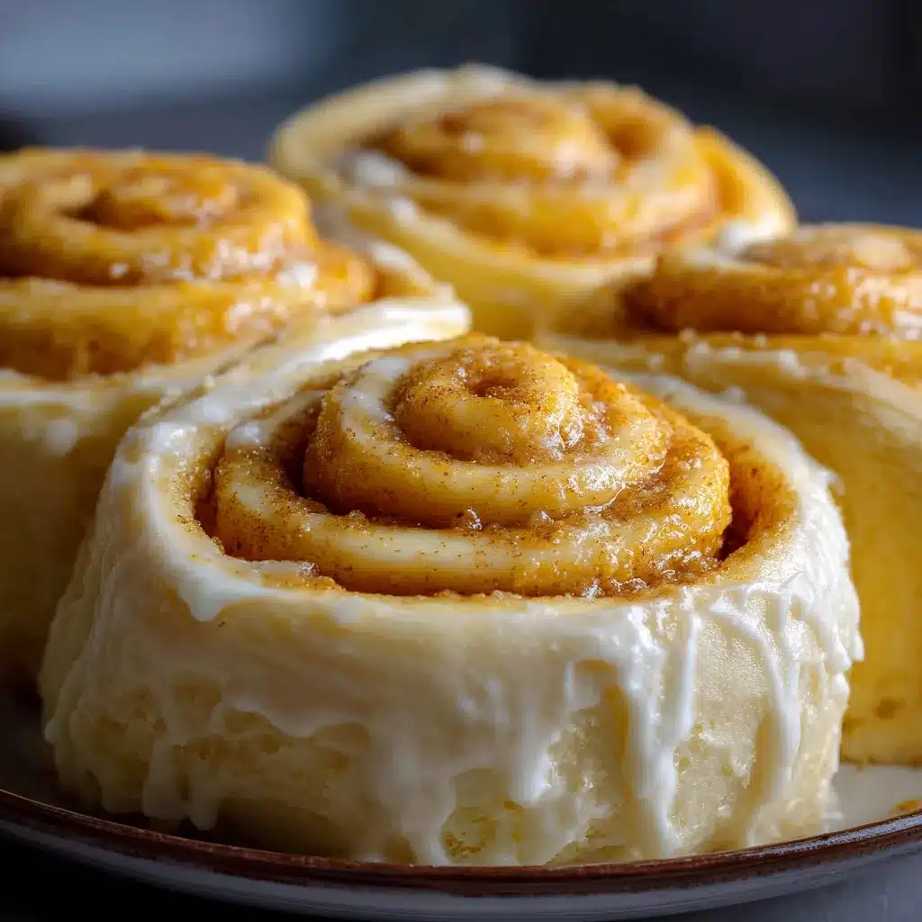 Rollos de canela caseros recién horneados con glaseado cremoso