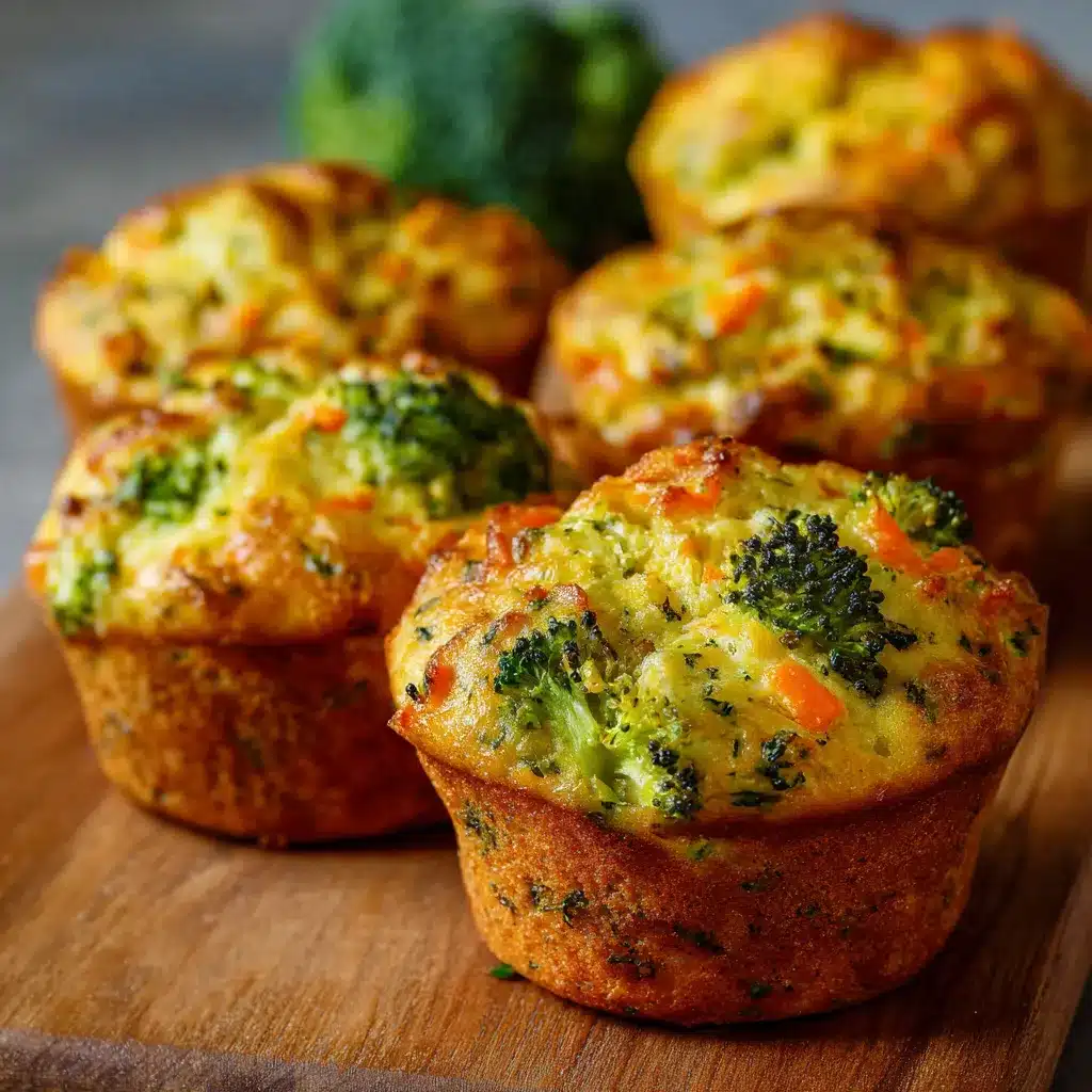 Muffins salados de brócoli y zanahoria recién horneados en una bandeja