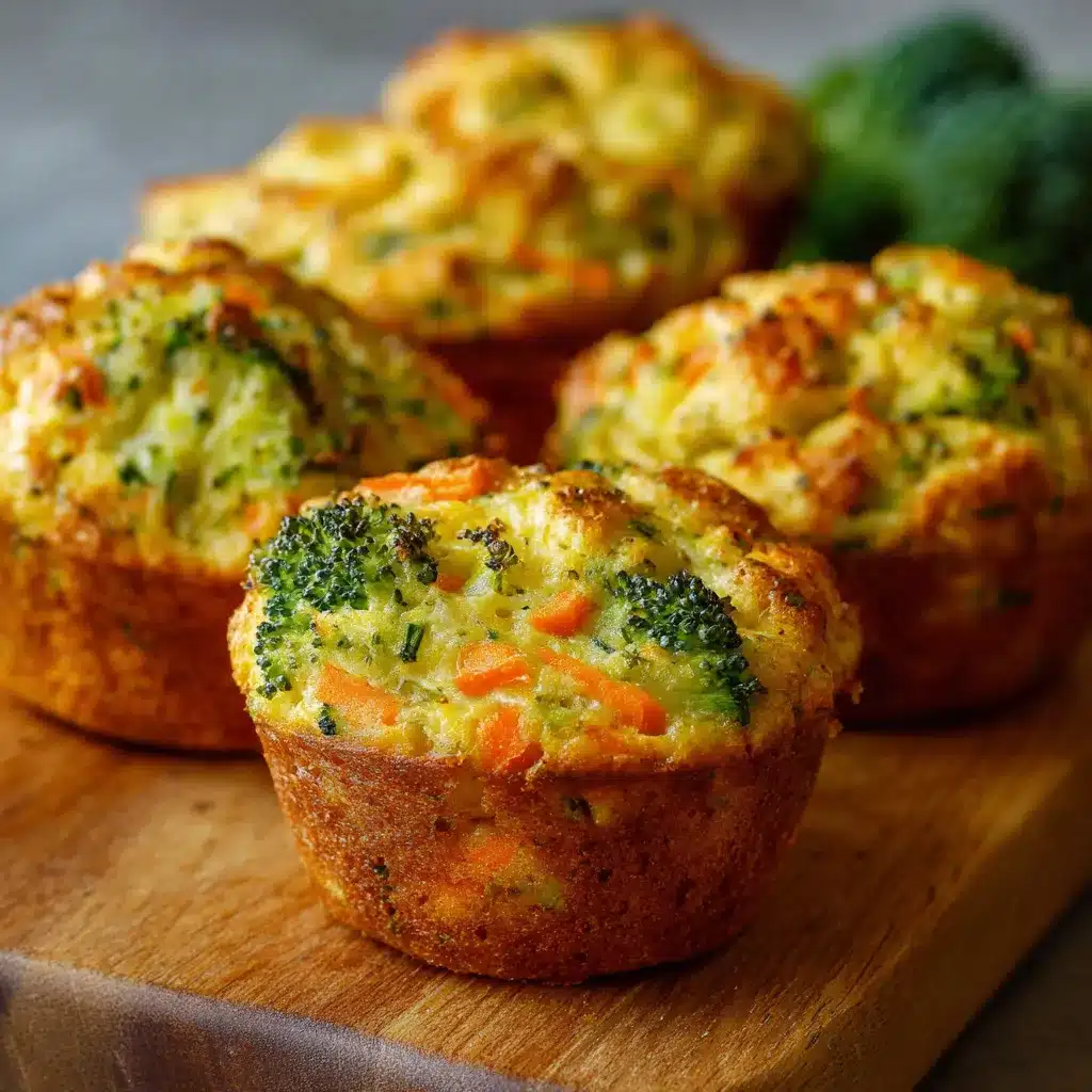 Muffins salados de brócoli y zanahoria recién horneados en una bandeja