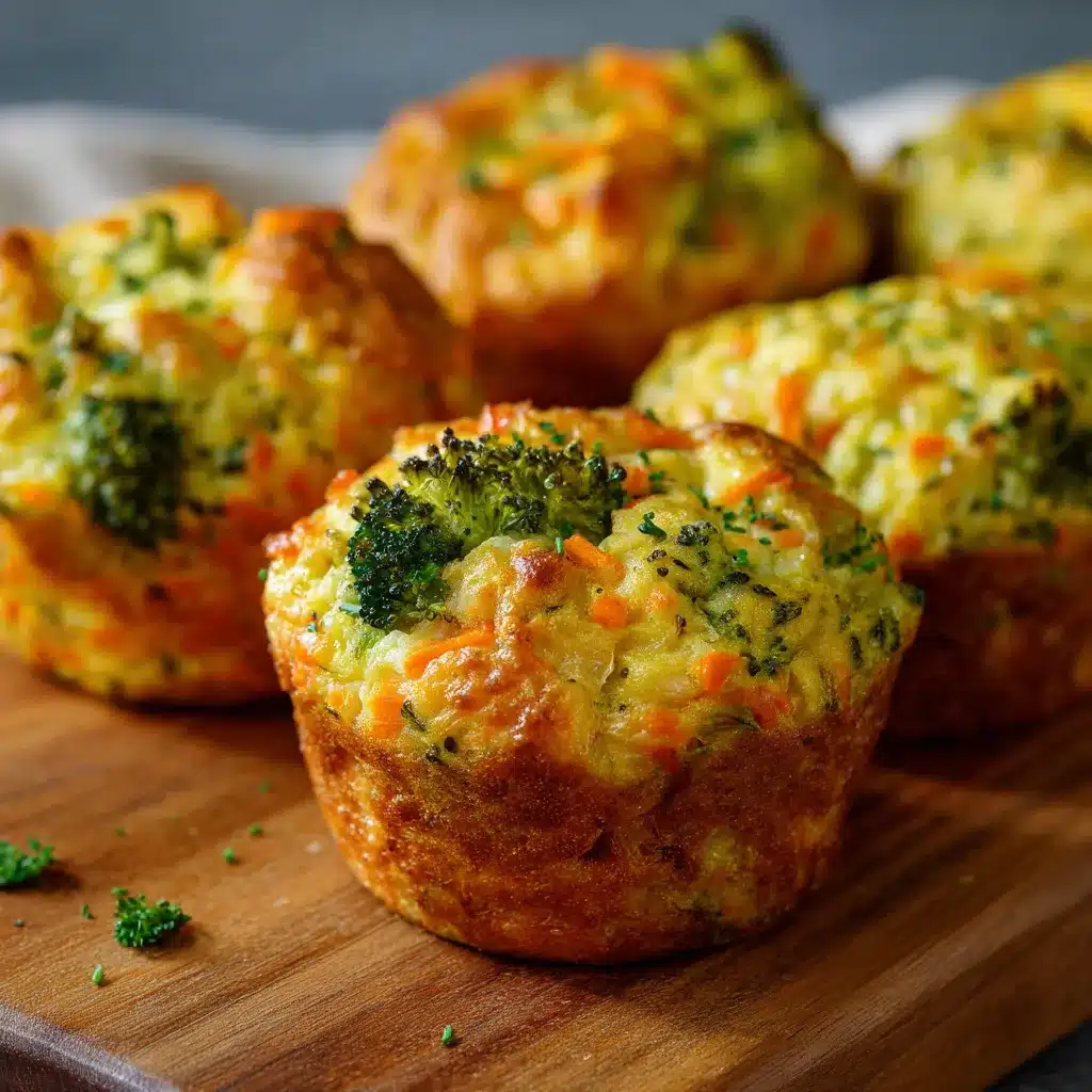 Muffins salados de brócoli y zanahoria recién horneados en una bandeja