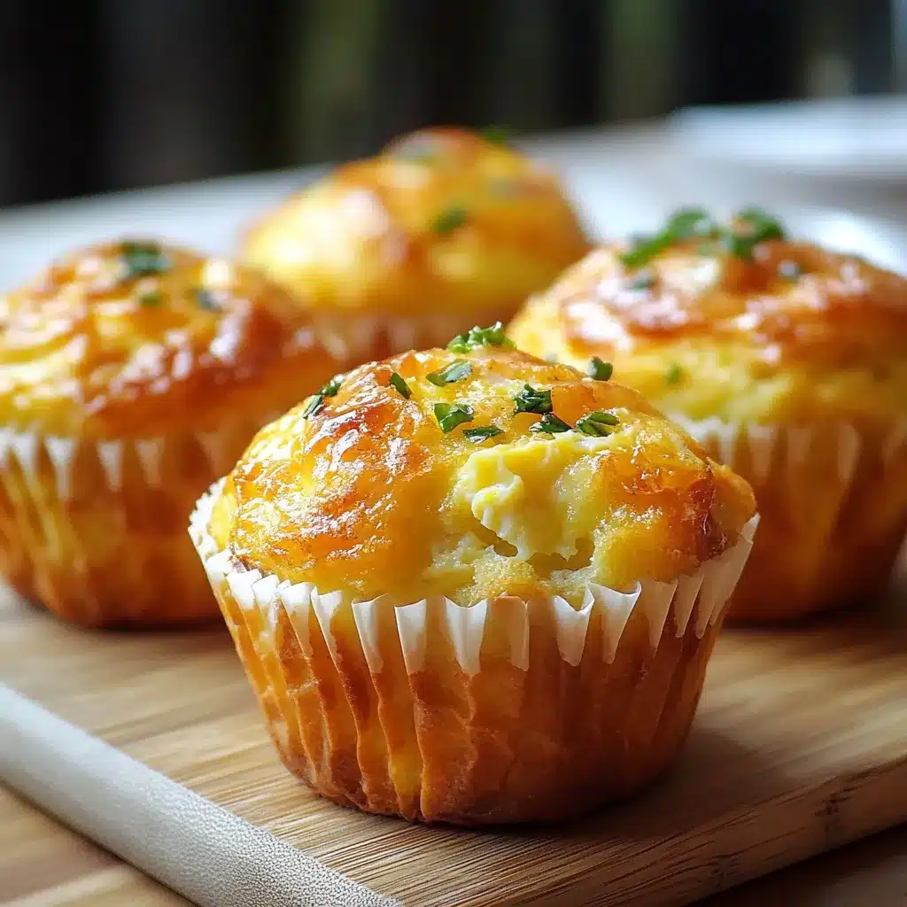 Muffins de huevo esponjosos recién horneados en molde con queso dorado por encima