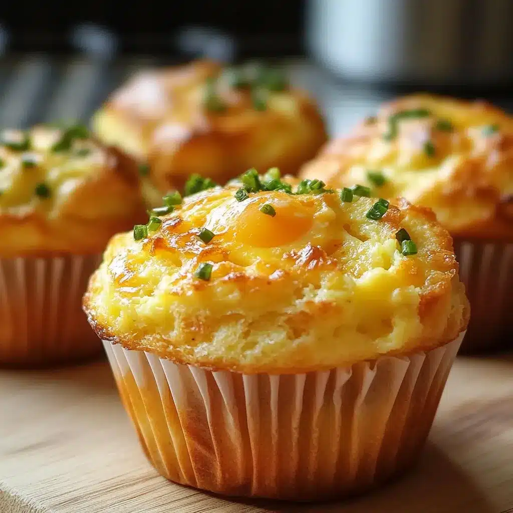 Muffins de huevo esponjosos recién horneados en molde con queso dorado por encima