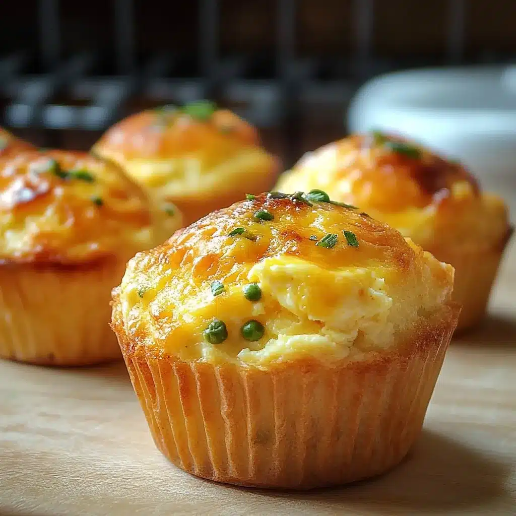 Muffins de huevo esponjosos recién horneados en molde con queso dorado por encima