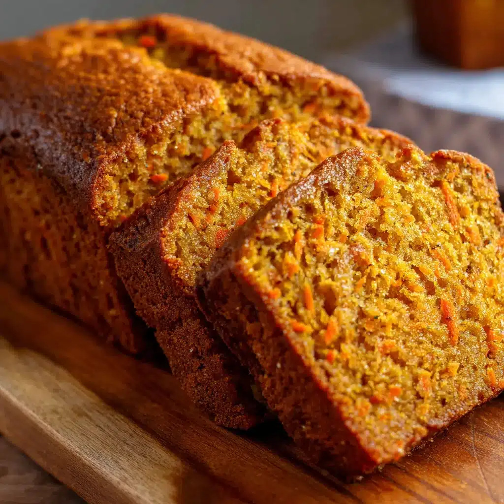 Pan de zanahoria casero recién horneado sobre una tabla de madera
