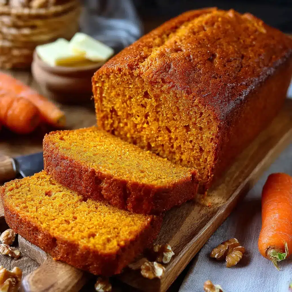 Pan de zanahoria casero recién horneado sobre una tabla de madera