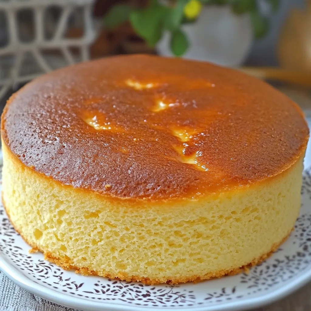 Pastel casero esponjoso sobre una bandeja con rodajas de limón al fondo