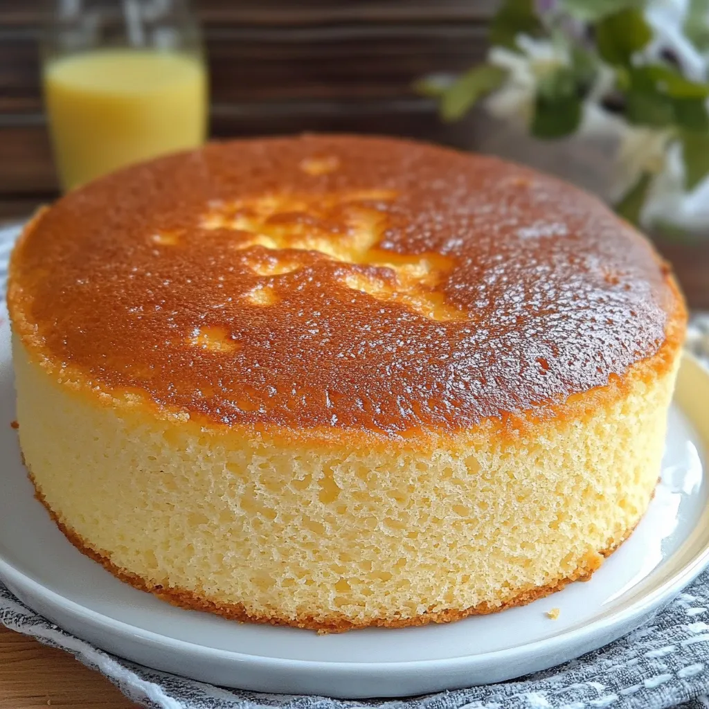 Pastel casero esponjoso sobre una bandeja con rodajas de limón al fondo