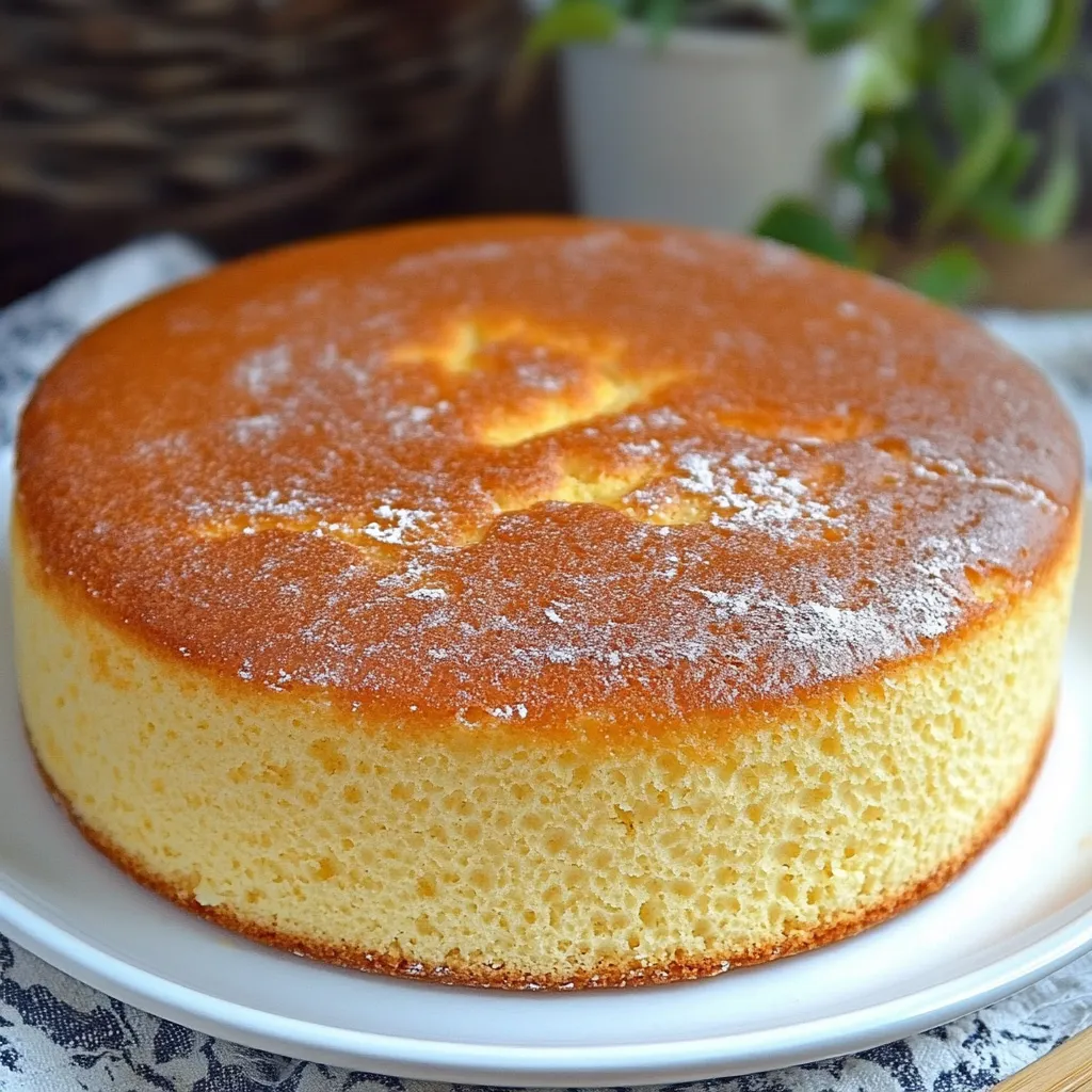 Pastel casero esponjoso sobre una bandeja con rodajas de limón al fondo