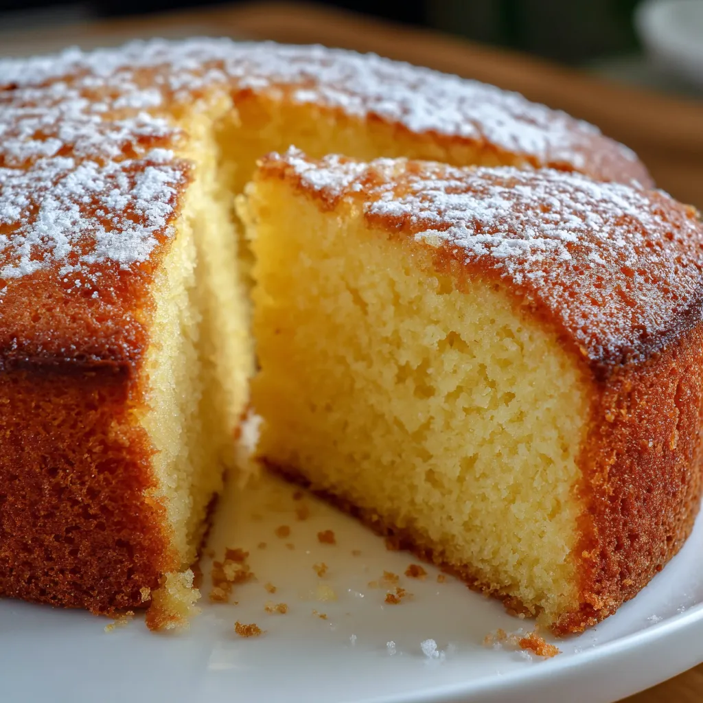 Pastel casero de mantequilla esponjoso y dorado sobre una rejilla