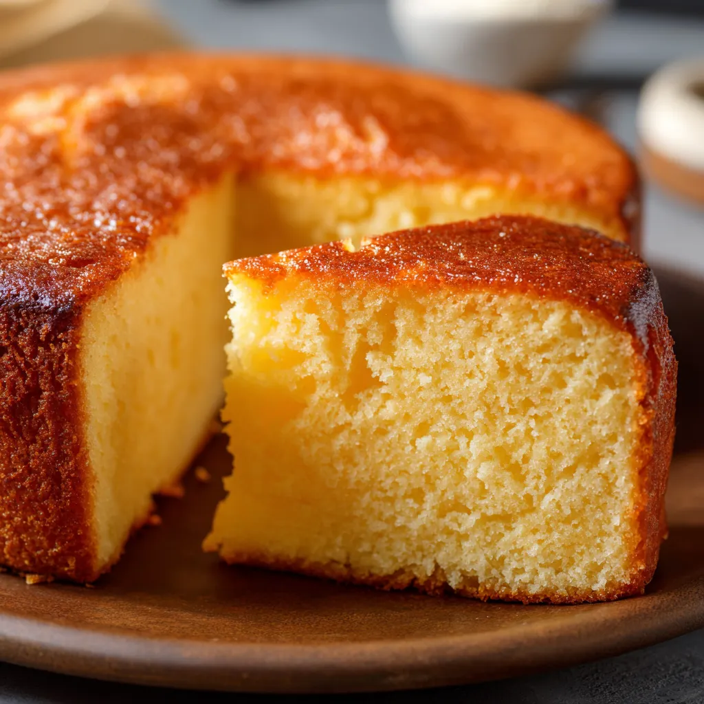 Pastel casero de mantequilla esponjoso y dorado sobre una rejilla