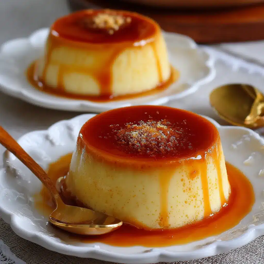Pudín de huevo casero con caramelo brillante en un molde de vidrio