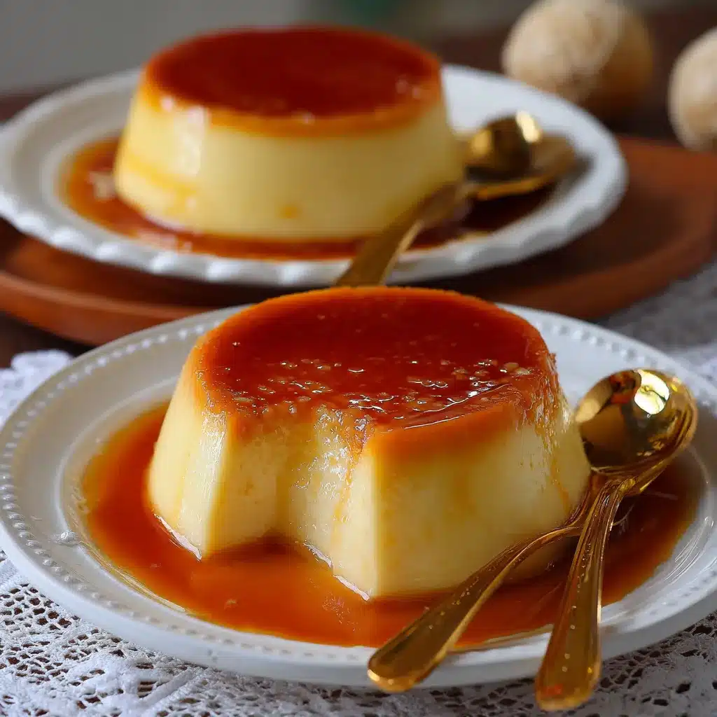 Pudín de huevo casero con caramelo brillante en un molde de vidrio