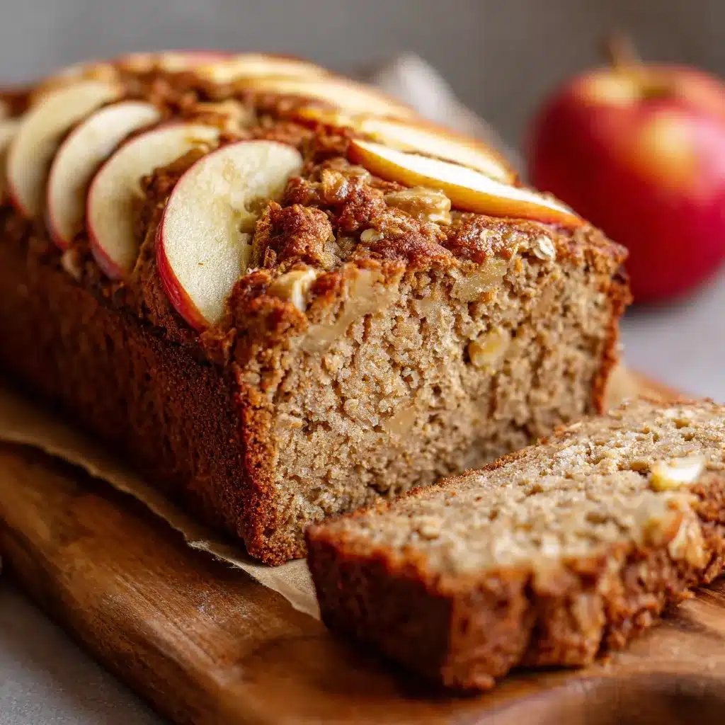 Pan de avena y manzana recién horneado decorado con rodajas finas de manzana