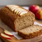 Pan de avena y manzana recién horneado decorado con rodajas finas de manzana