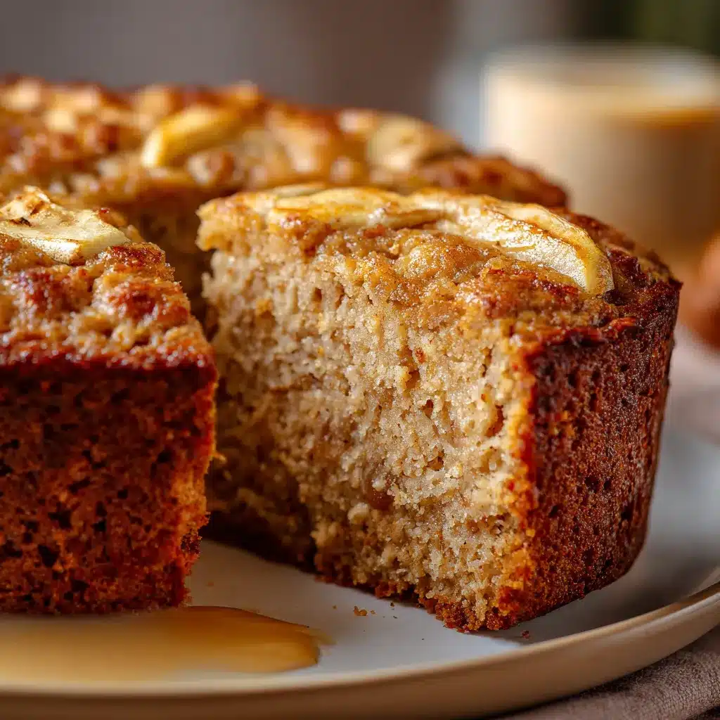 Panqué de Avena con Manzana recién horneado sobre una tabla de madera