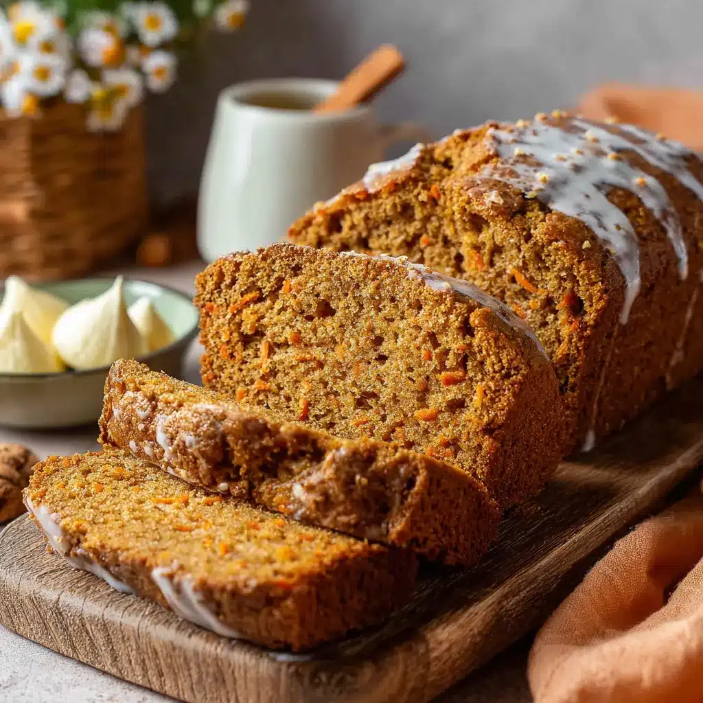 Panqué saludable de zanahoria recién horneado y decorado con yogurt y nueces