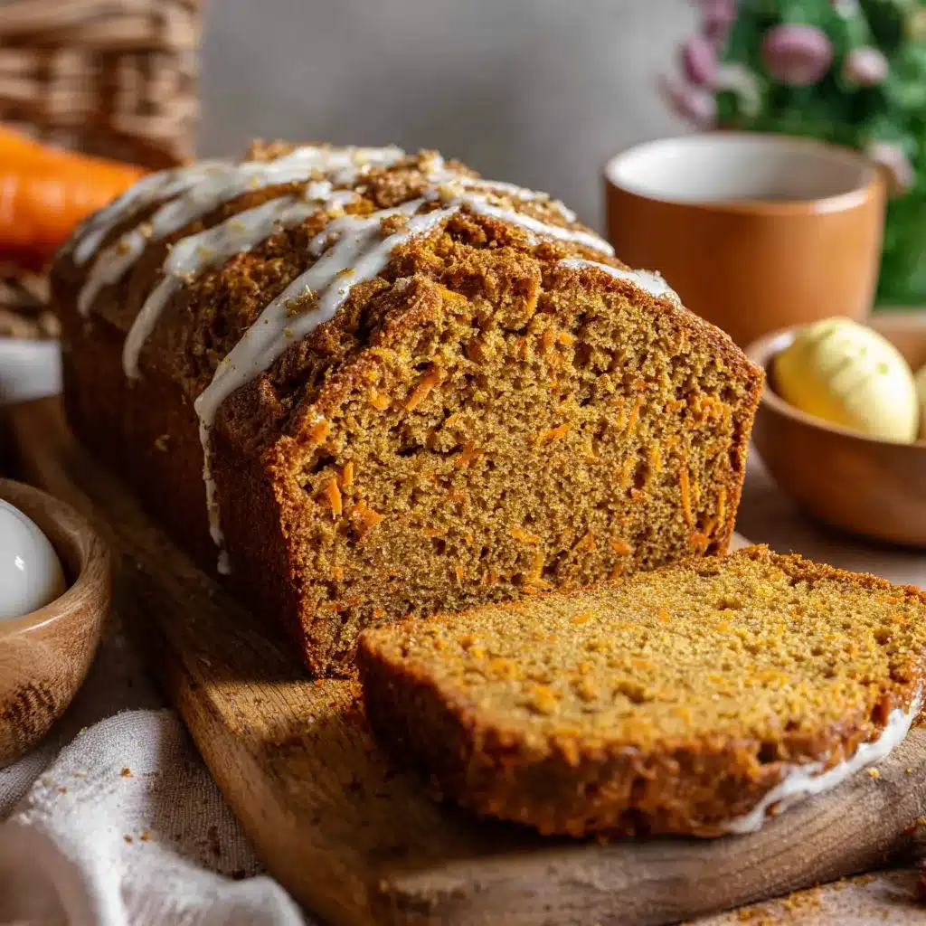 Panqué saludable de zanahoria recién horneado y decorado con yogurt y nueces