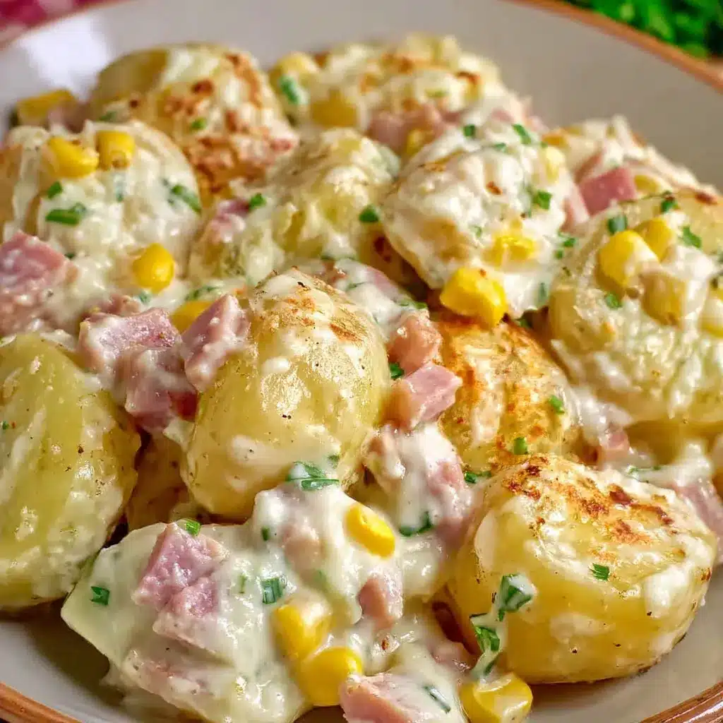 Plato de papas cremosas sin cerdo con salsa blanca y perejil fresco por encima
