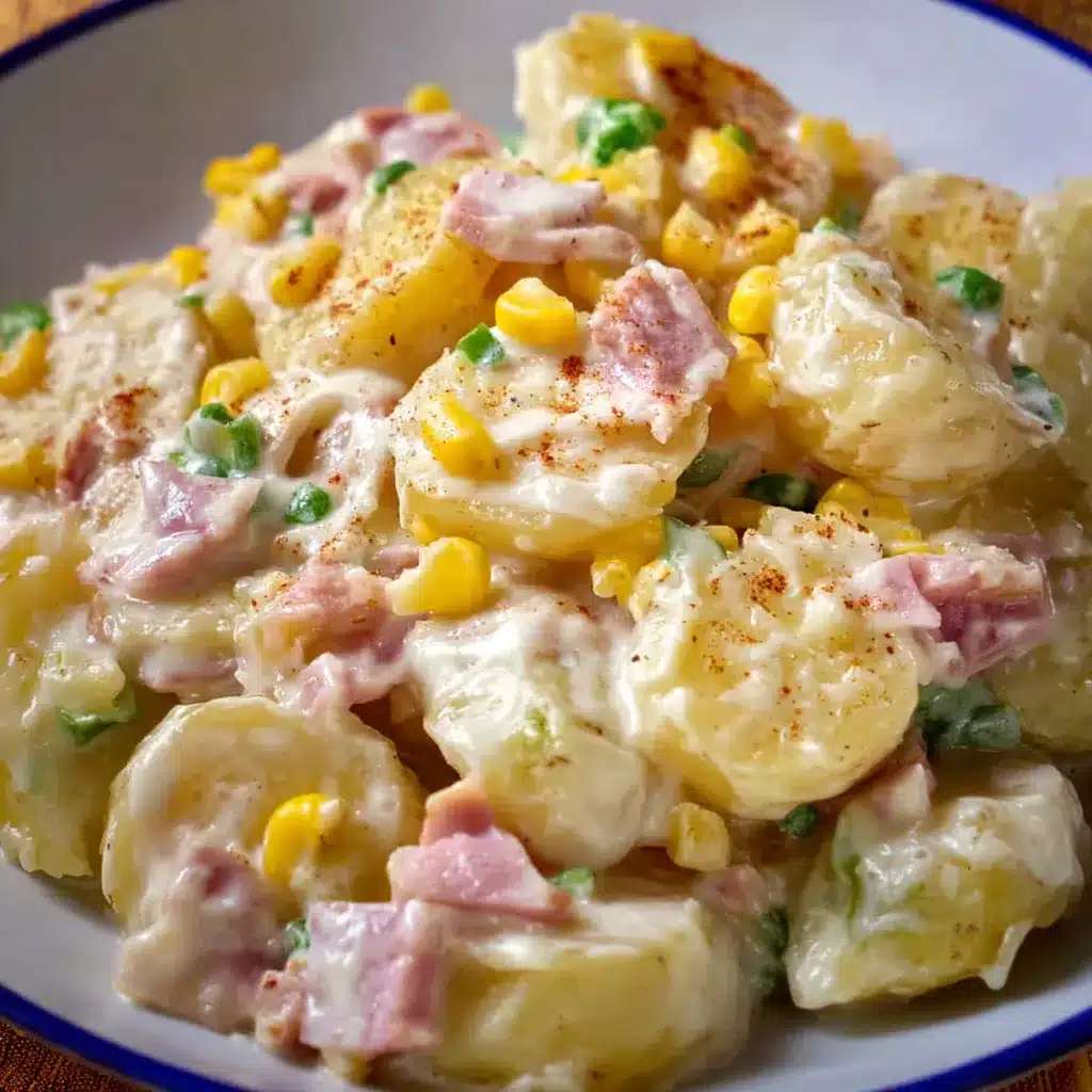 Plato de papas cremosas sin cerdo con salsa blanca y perejil fresco por encima
