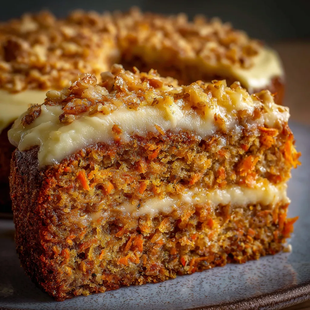 Pastel casero de avena, manzana y zanahoria recién horneado sobre una tabla de madera.