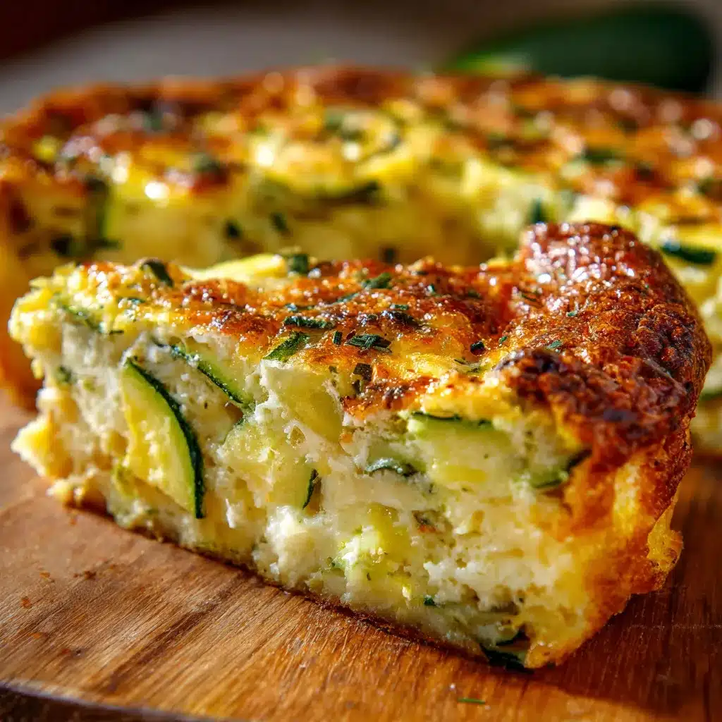 Pastel de calabacín recién horneado en molde de cerámica con corte en porciones
