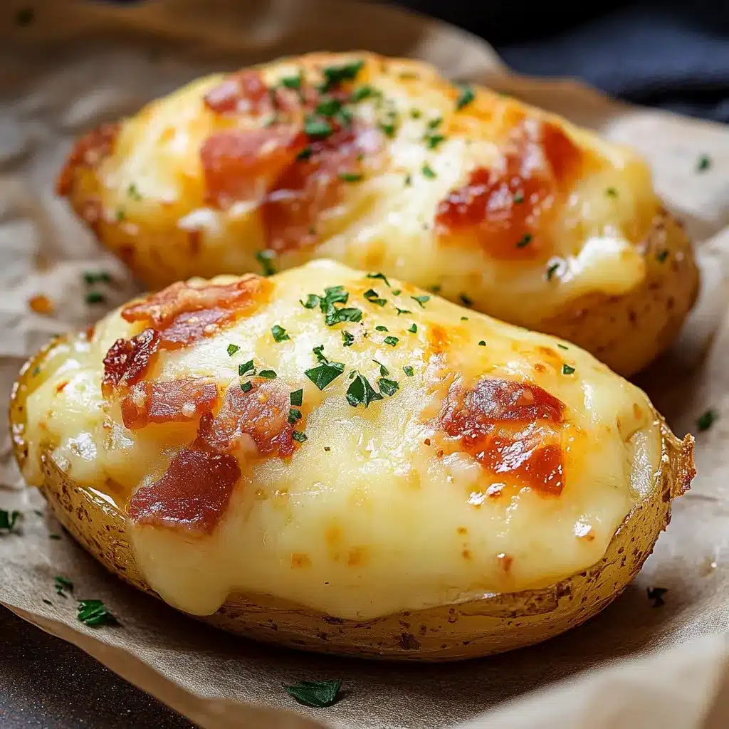 Patatas asadas rellenas con queso fundido y tocino crujiente