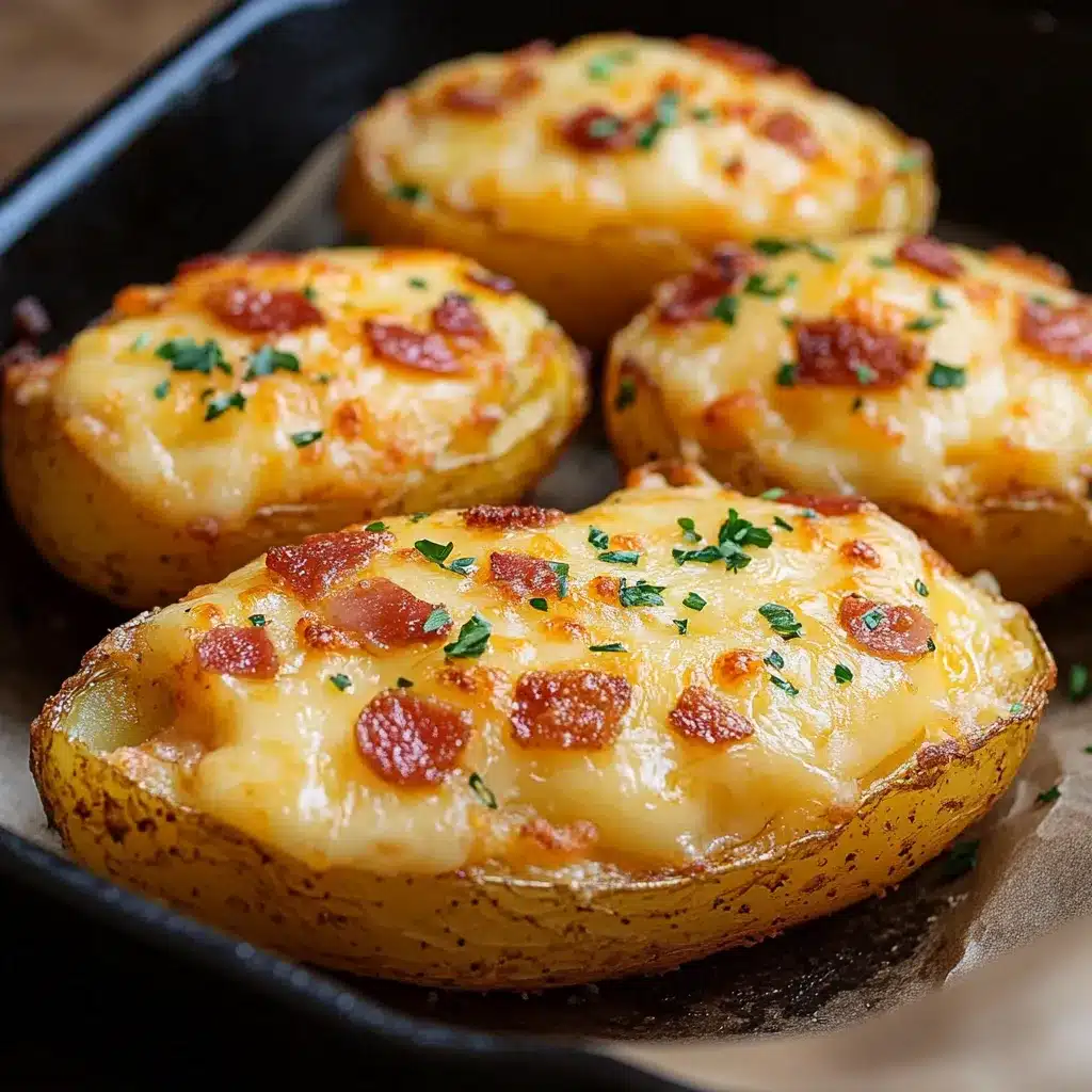 Patatas asadas rellenas con queso fundido y tocino crujiente