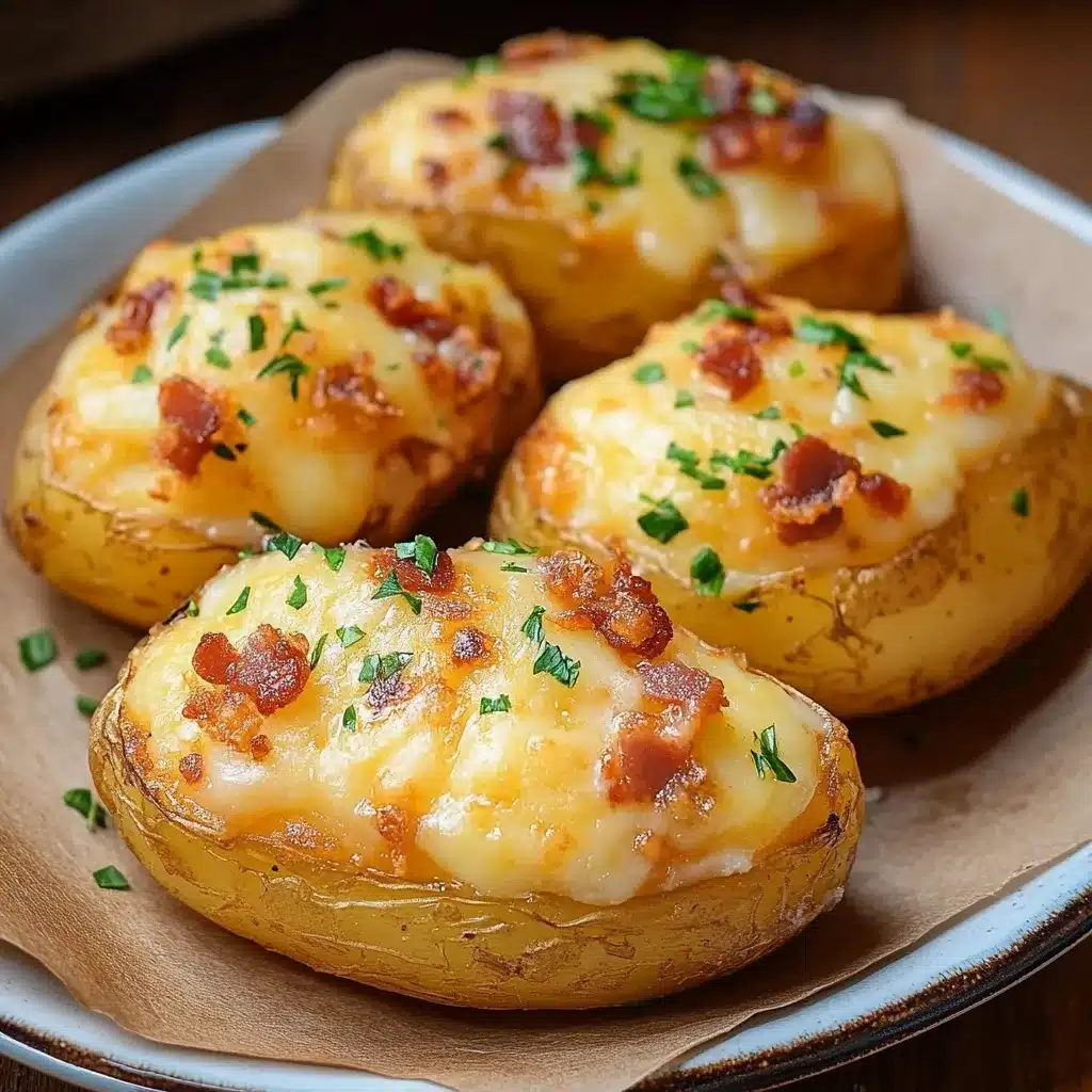 Patatas asadas rellenas con queso fundido y tocino crujiente