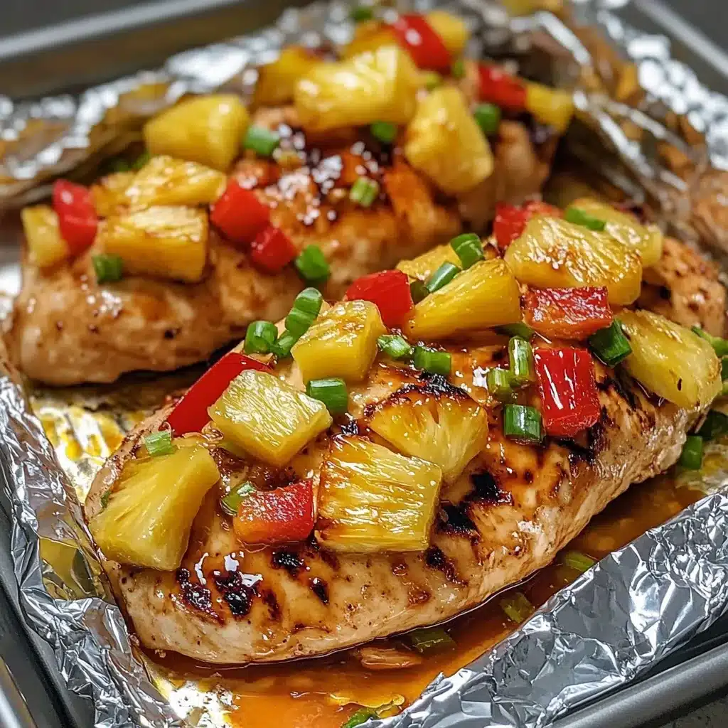 Pechuga de pollo al horno con piña fresca y verduras sobre bandeja