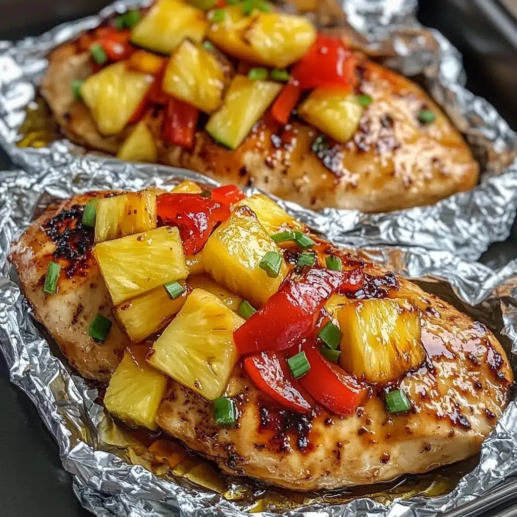 Pechuga de pollo al horno con piña fresca y verduras sobre bandeja
