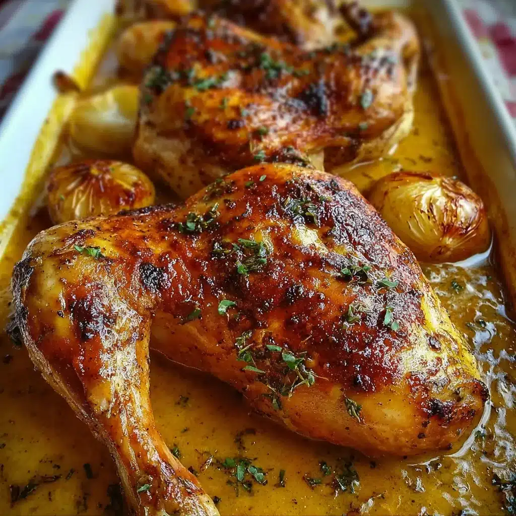 Pollo asado al horno bañado en salsa de naranja con miel y hierbas frescas